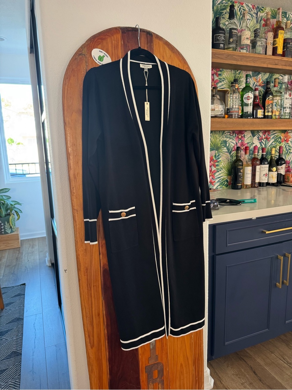 Milano Black Long Robe with White Trim